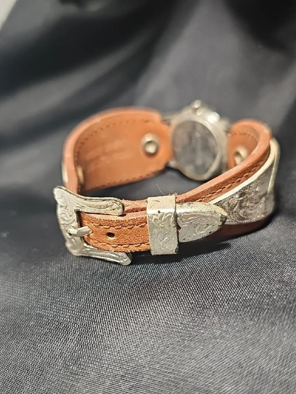 Montana Silversmiths Brown Leather Watch with Silver and Gold Accents